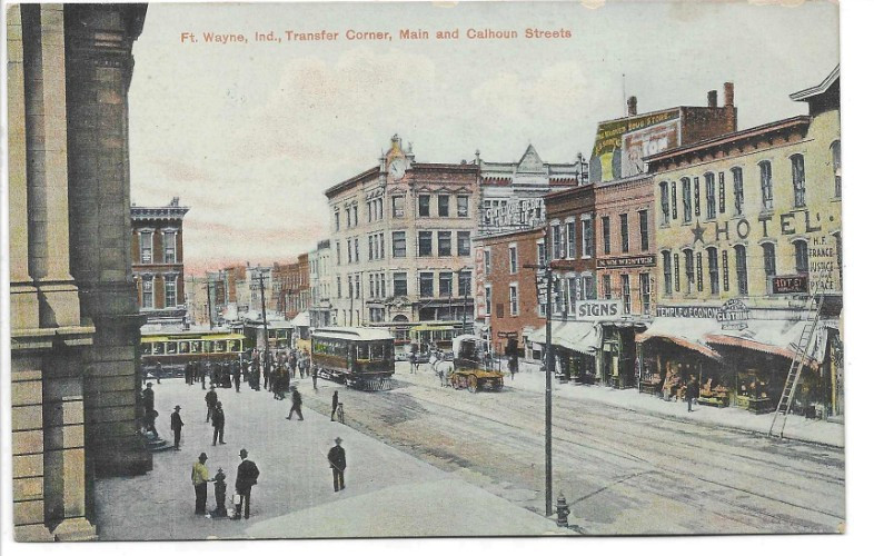 ANTIQUE Postcard      MAIN AND CALHOUN STREETS  -  FORT WAYNE, INDIANA