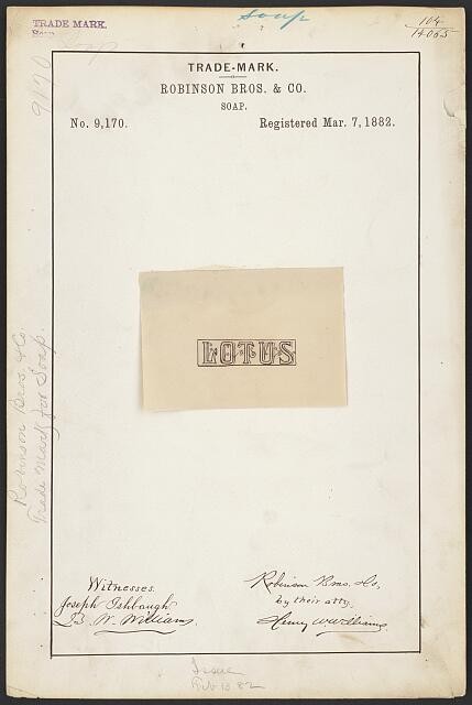 Photo:Robinson Bros Co Lotus Soap Trademark 1882 Trade Mark