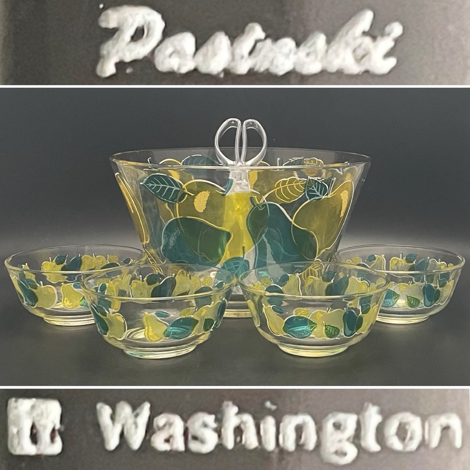 Washington Glass by Irene Pasinski Stained Glass Salad Bowl 6pc Set c1950s USA Washington Glass by Irene Pasinski Stained Glass Salad Bowl 6pc Set c1950s USA