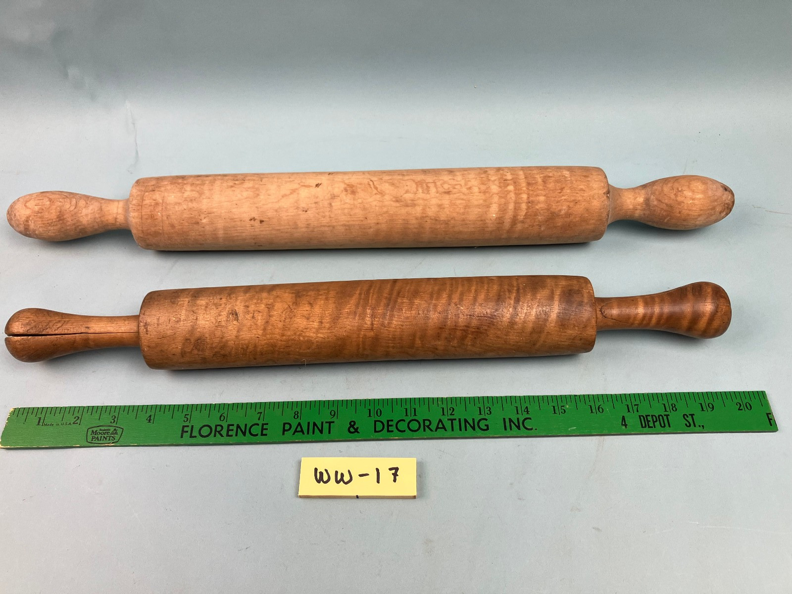 Antique Tiger maple , one piece, rolling pins, 22 Antique Tiger maple , one piece, rolling pins, 22