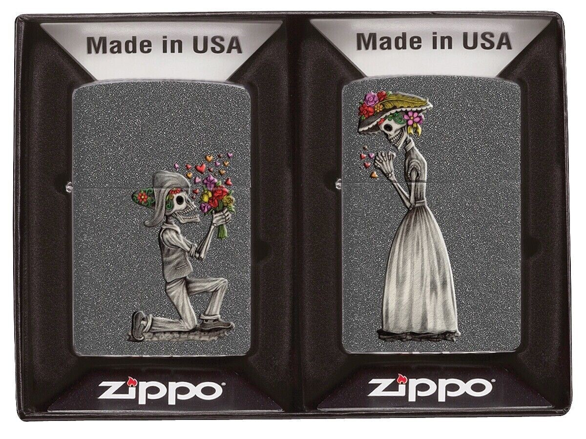 Zippo Iron Stone Skeleton Couple Gift Set 28987 Zippo Iron Stone Skeleton Couple Gift Set 28987