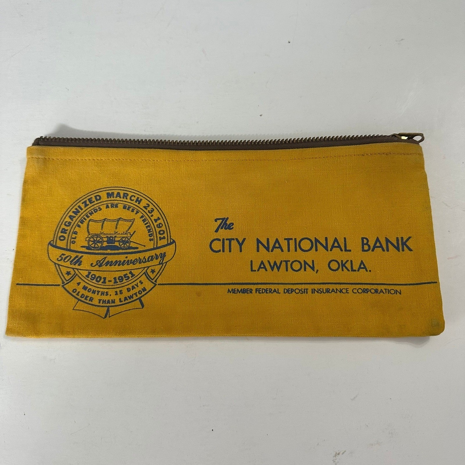Vintage City National Bank Lawton OK 50th Anniversary Canvas Coin Bag 1951