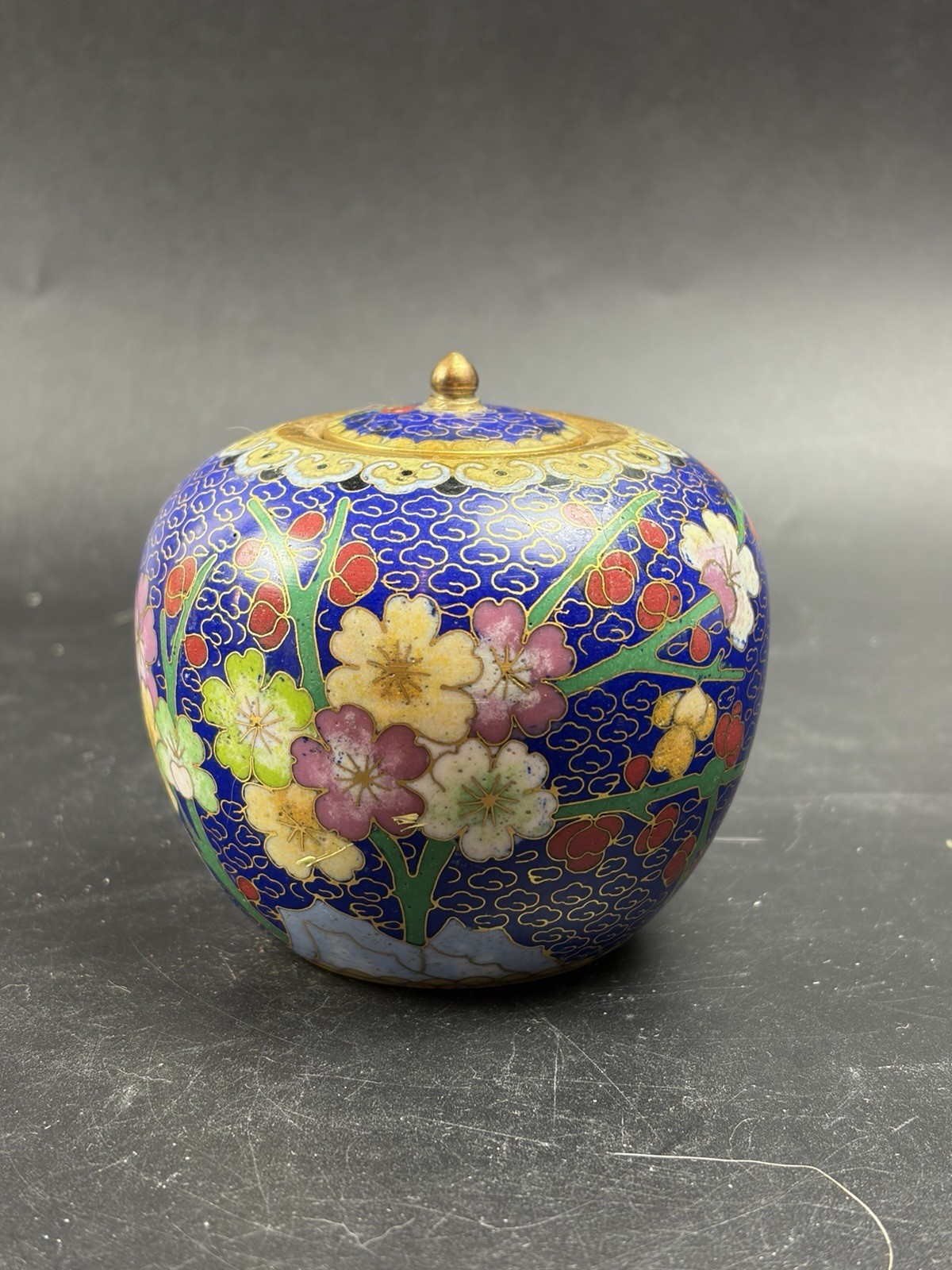 Incredible Rare Traditional Chinese Cloisonne Blue Floral Enamel Copper Brass