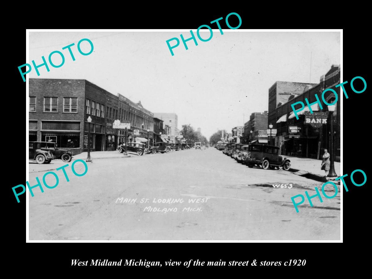 West Midland Michigan The Main St & Stores c1920 Large Historic Old Photo