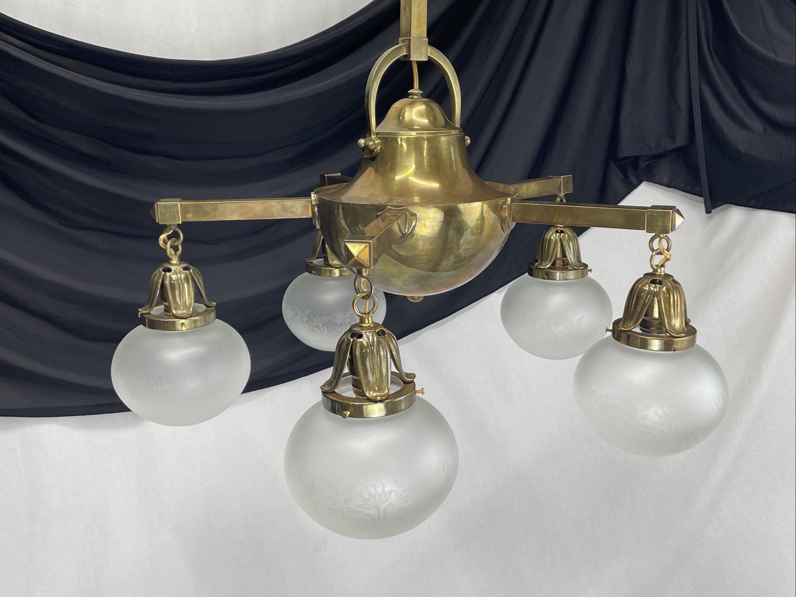 REWIRED Antique Vtg Arts Crafts Mission Chandelier Craftsman Tudor Brass Bronze