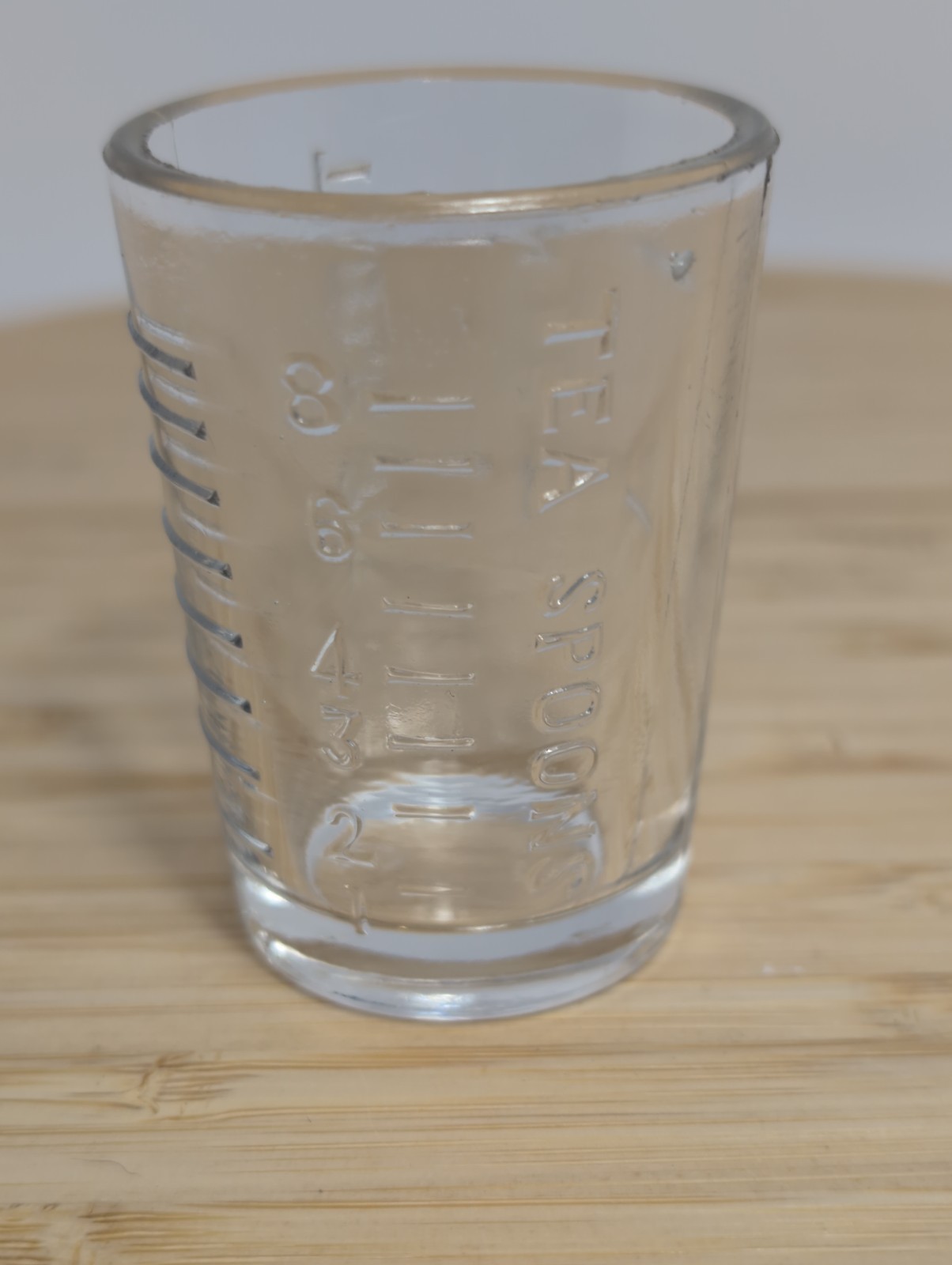 Vintage Clear Glass Measuring Shot Glass Teaspoon Tablespoon Medicine Cup 2.25\ Vintage Clear Glass Measuring Shot Glass Teaspoon Tablespoon Medicine Cup 2.25\