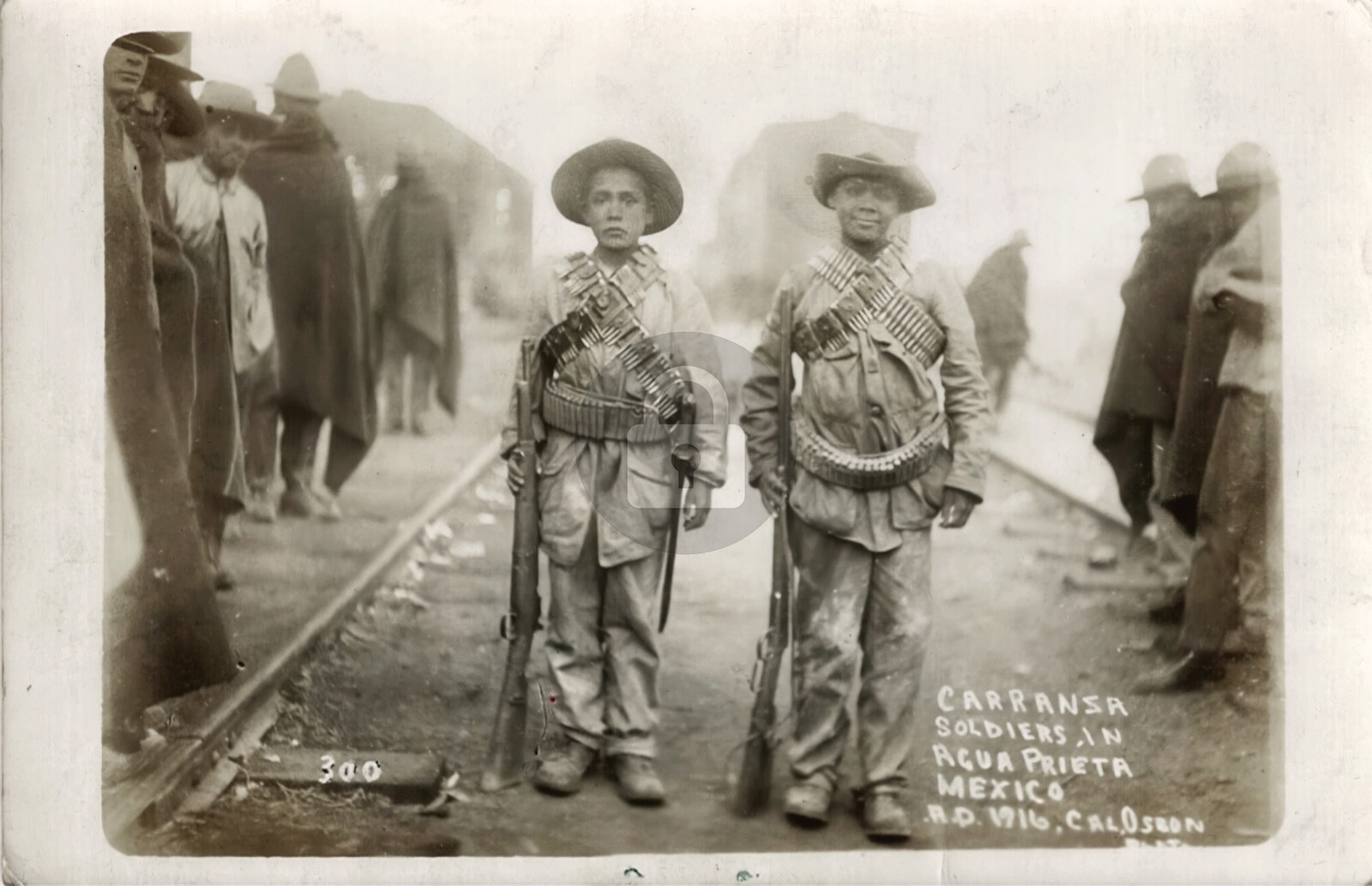 Mexican Border War ARMED BOY SOLDIERS Agua Prieta 1915 RPPC Photo Postcard COPY