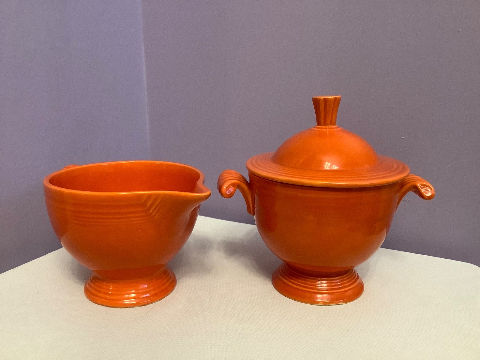 Vtg Fiestaware Sugar Bowl Creamer Set Original Radioactive Red Homer Laughlin