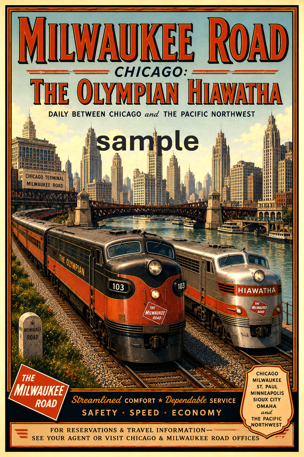The Olympian and Hiawatha RR train poster  17\