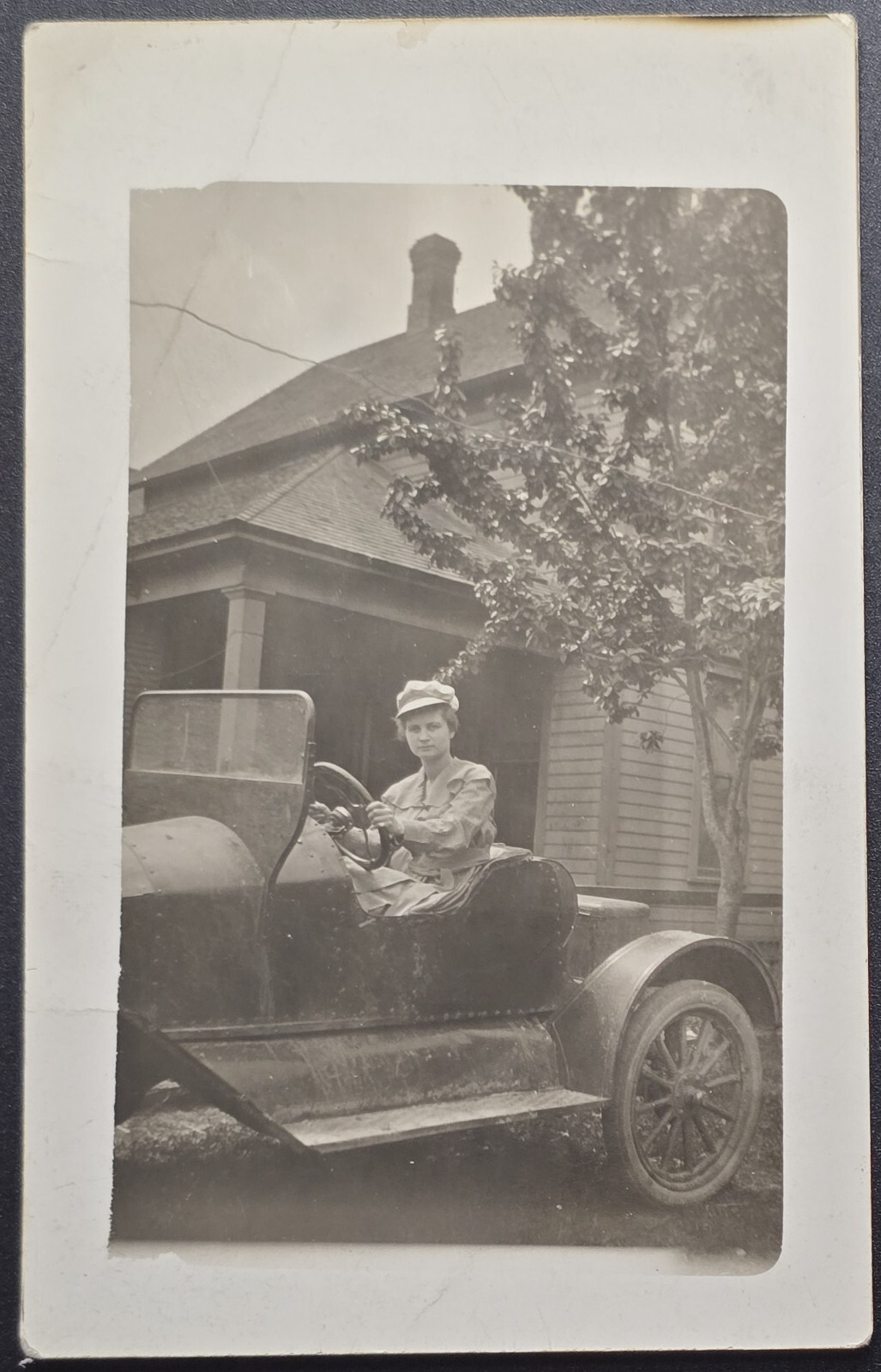 1910s RPPC Woman Driving Early Automobile – AZO Real Photo Postcard
