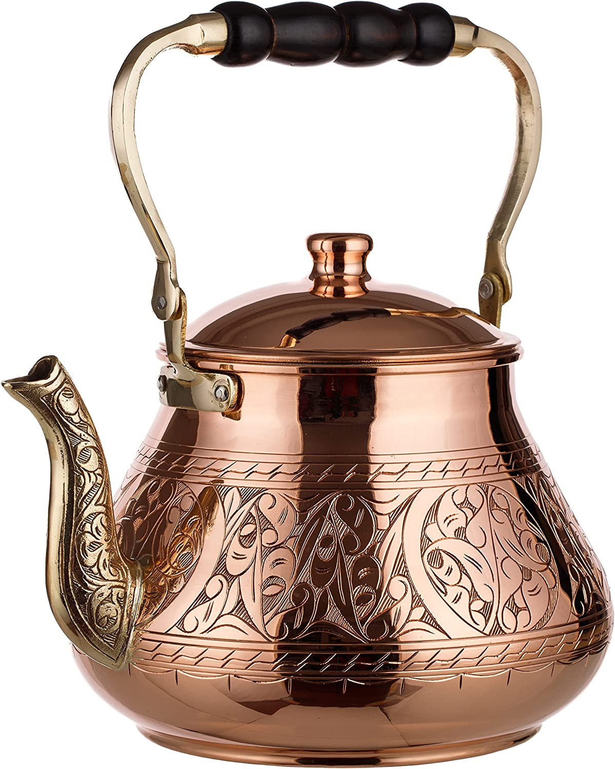 Handmade Heavy Gauge 1Mm Thick Natural Turkish Copper Engraved Tea Pot Kettle St