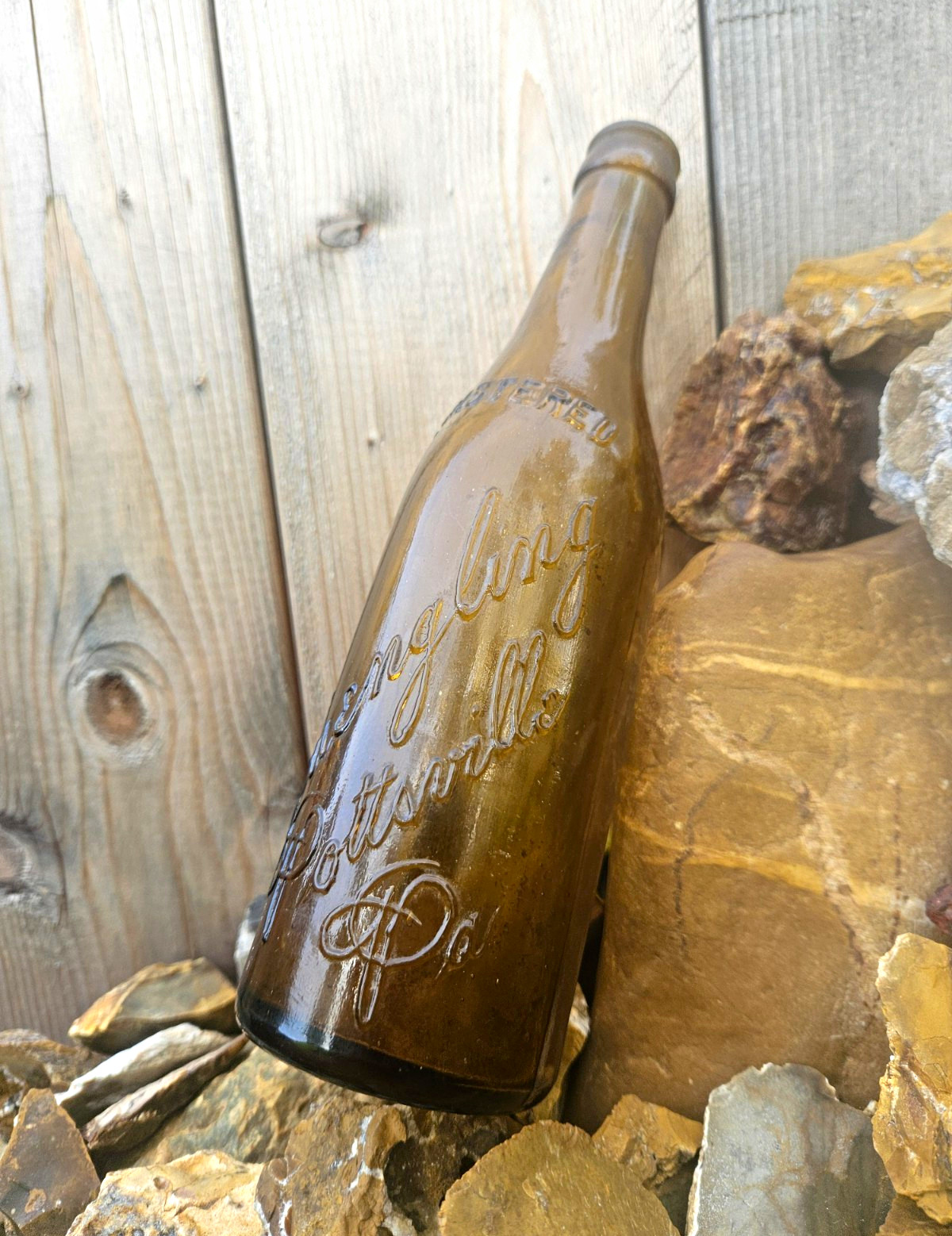 Vintage Yuengling Pottsville PA Embossed Amber Beer Bottle Glass Bubbles Pre-Pro