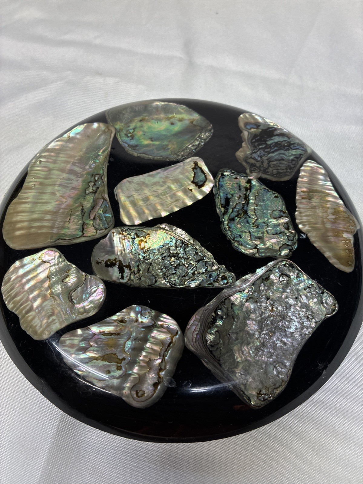 Vintage Round Abalone Shell Resin Trivet Hot Plate Vintage Round Abalone Shell Resin Trivet Hot Plate