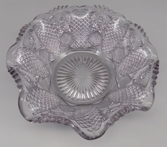 EAPG Sun Kissed Lavender Hobstar Scalloped Vtg Bowl Purple Art Brilliant Rare