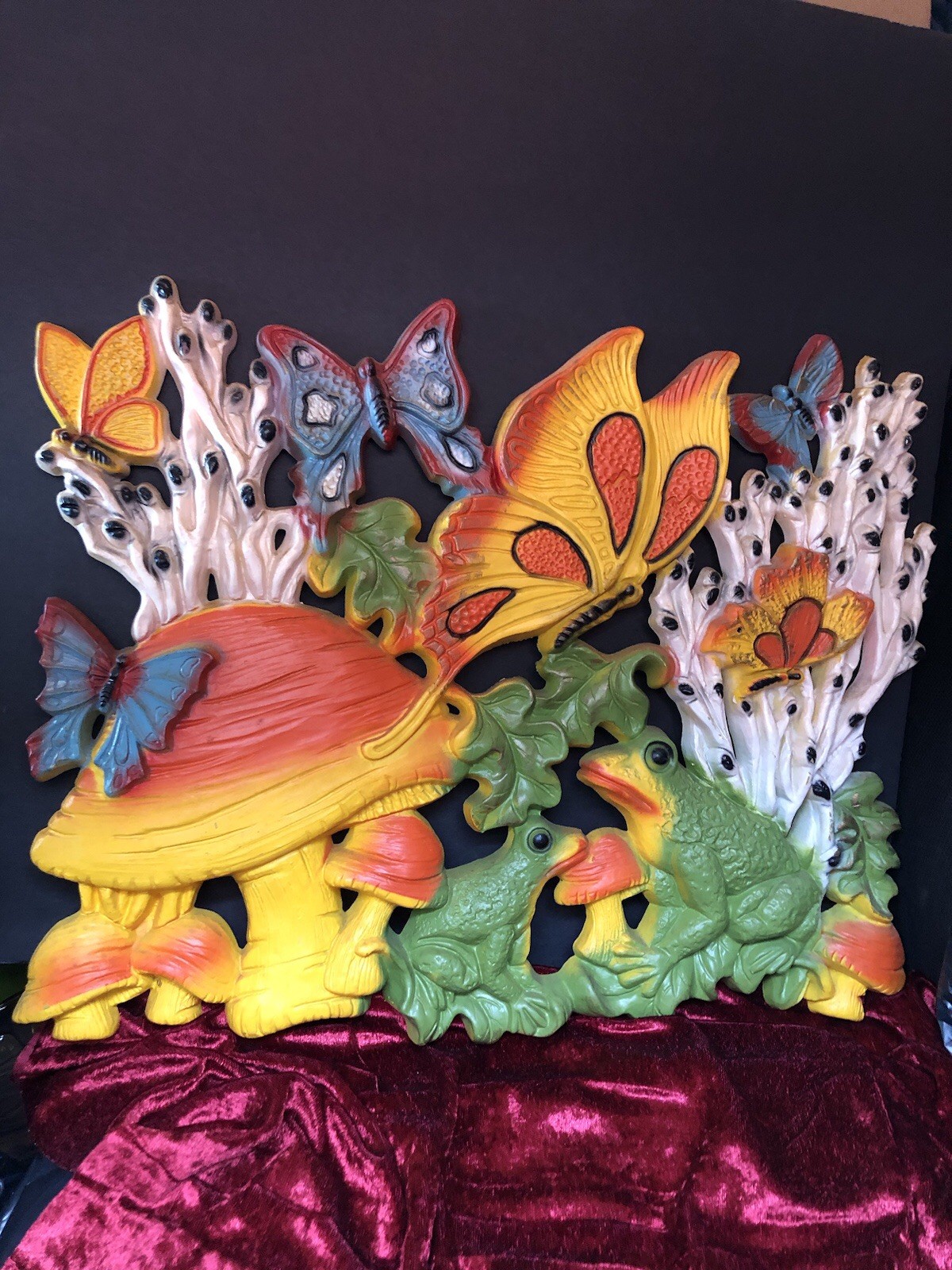 Vintage Homco Full Color Mushrooms Frog Butterfly Hanging Wall Art Plaque Boho Vintage Homco Full Color Mushrooms Frog Butterfly Hanging Wall Art Plaque Boho