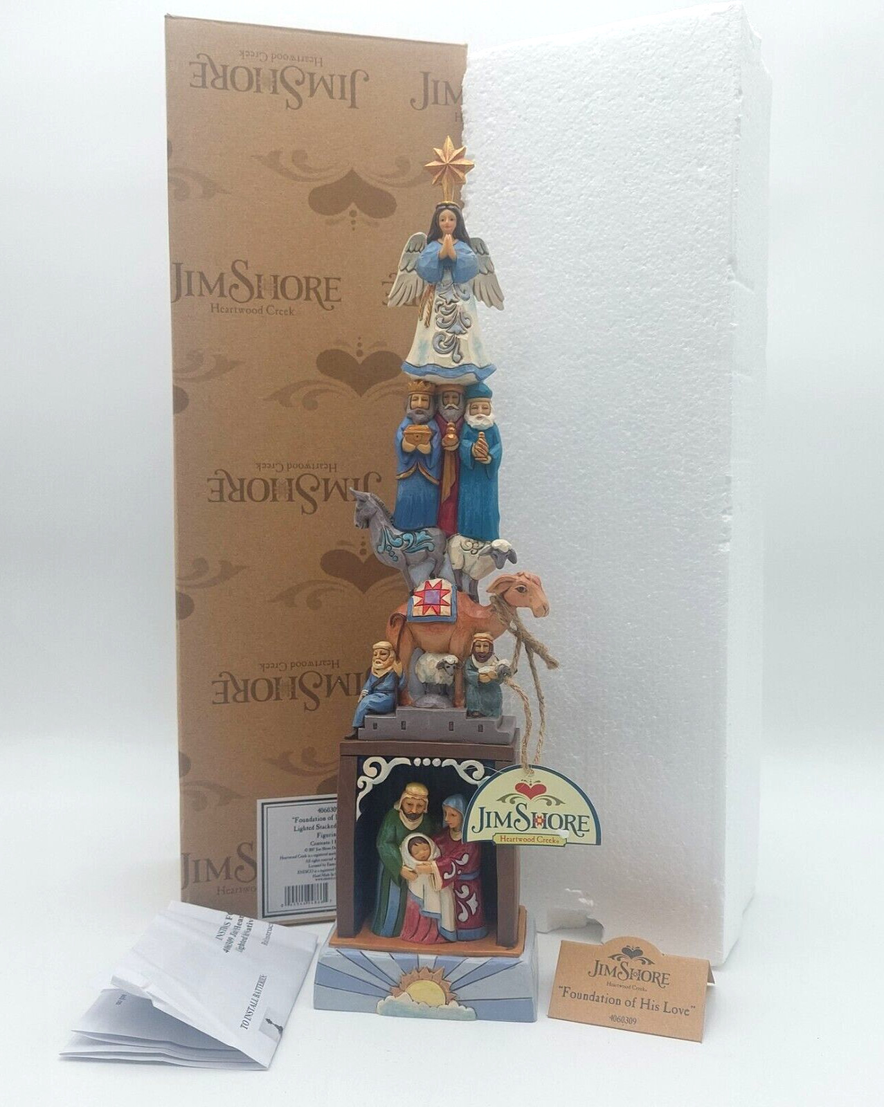 Jim Shore Foundation of His Love Christmas Totem Lighted Stackd Nativity 4060309