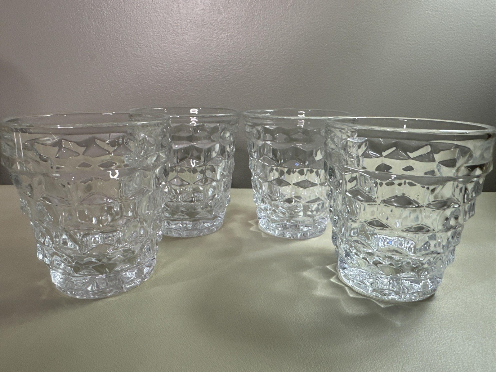 VTG AMERICAN FOSTORIA CUBIST CLEAR ROCKS GLASSES~SET OF 4 -3.5 VTG AMERICAN FOSTORIA CUBIST CLEAR ROCKS GLASSES~SET OF 4 -3.5