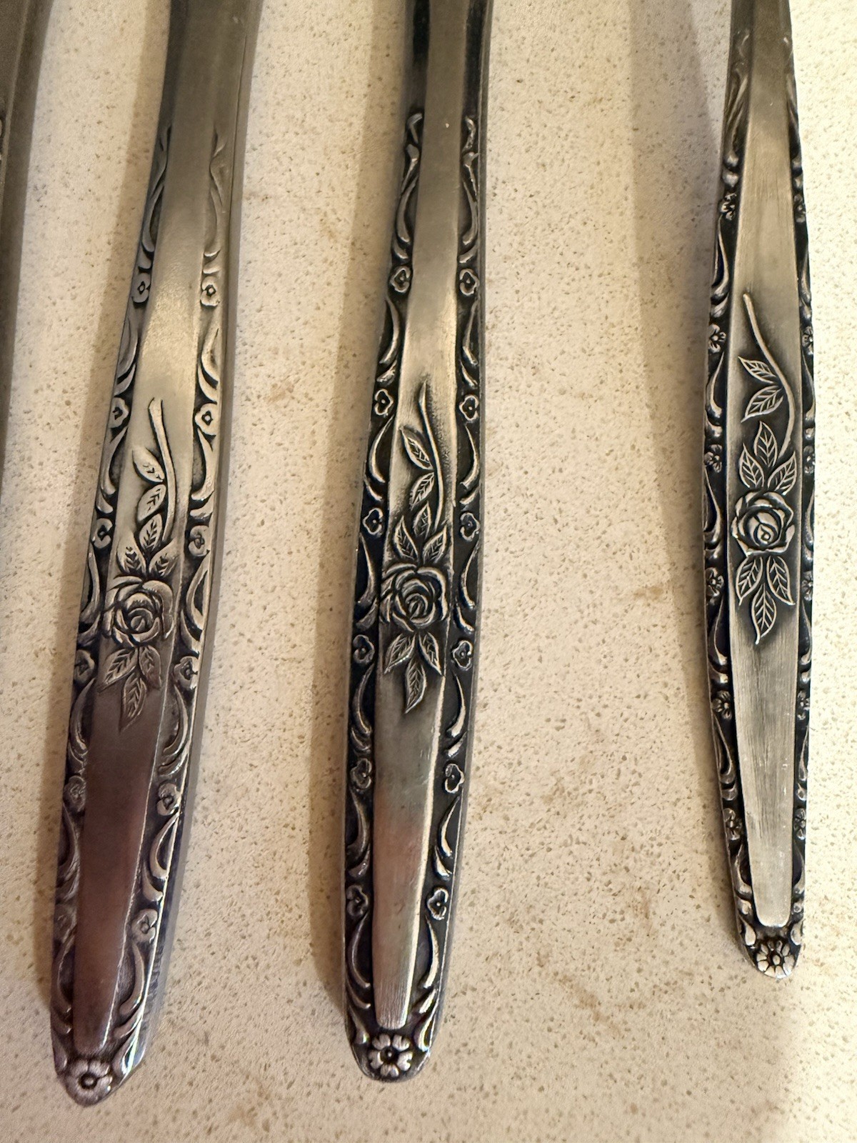 Vintage Stainless Steel Japan Flatware Knives (10) Spoons (7) - Rose Pattern