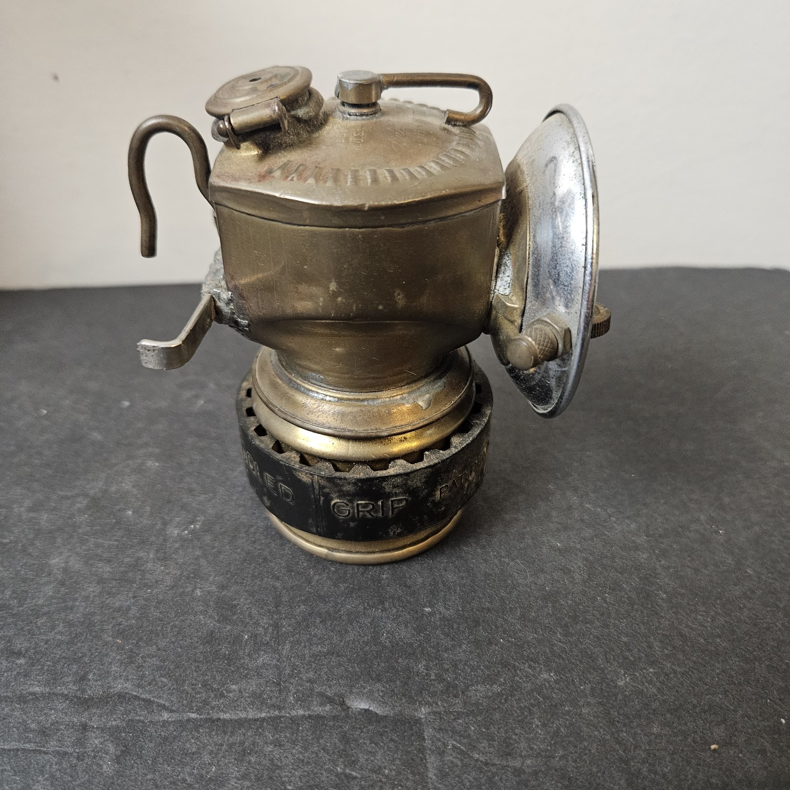 Antique Just Rite Carbide Lamp Brass Miners Light Streamlined Air Cool Grip USA