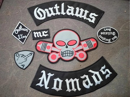 Outlaws MC Nomads Skull and Pistons Full Back Patch Set – Embroidered Biker Vest Outlaws MC Nomads Skull and Pistons Full Back Patch Set – Embroidered Biker Vest