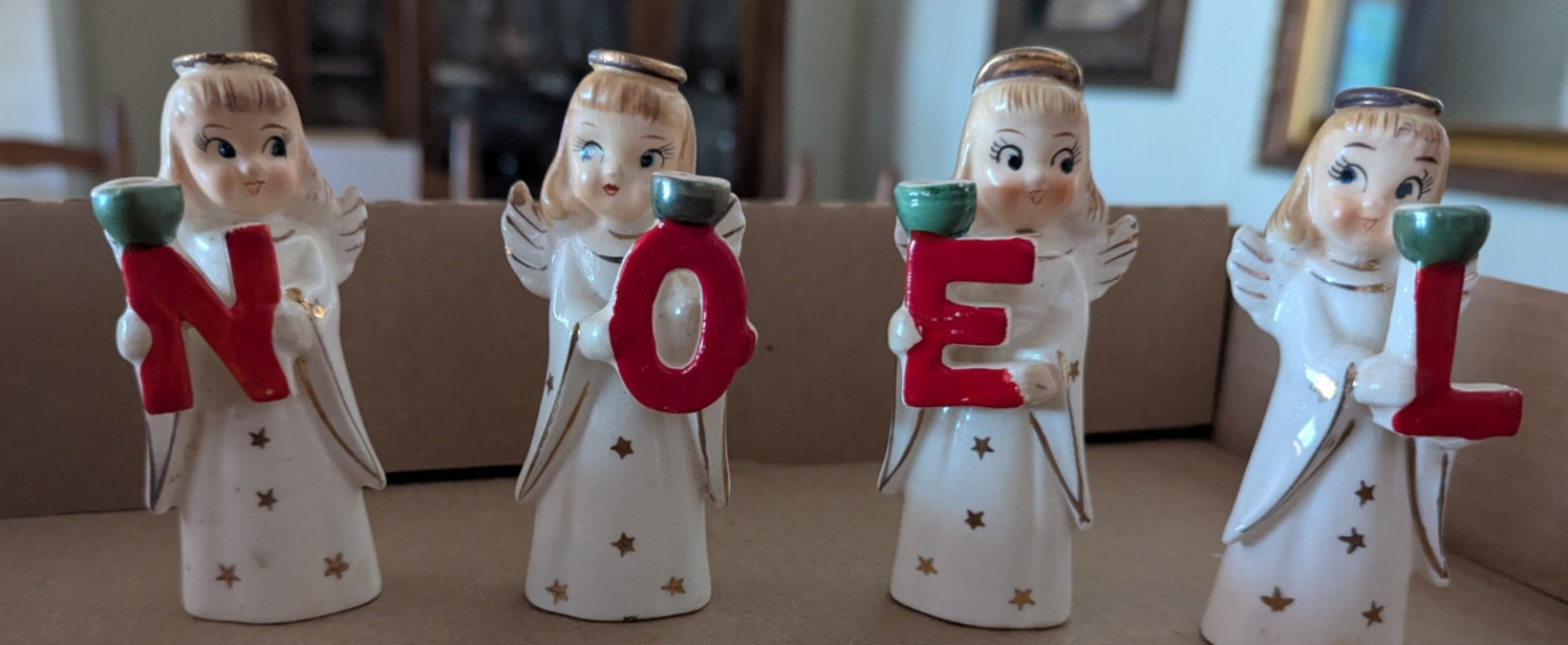 Vintage 1950s Commodore Christmas Heavenly Noel Angel Candle Holders  Japan