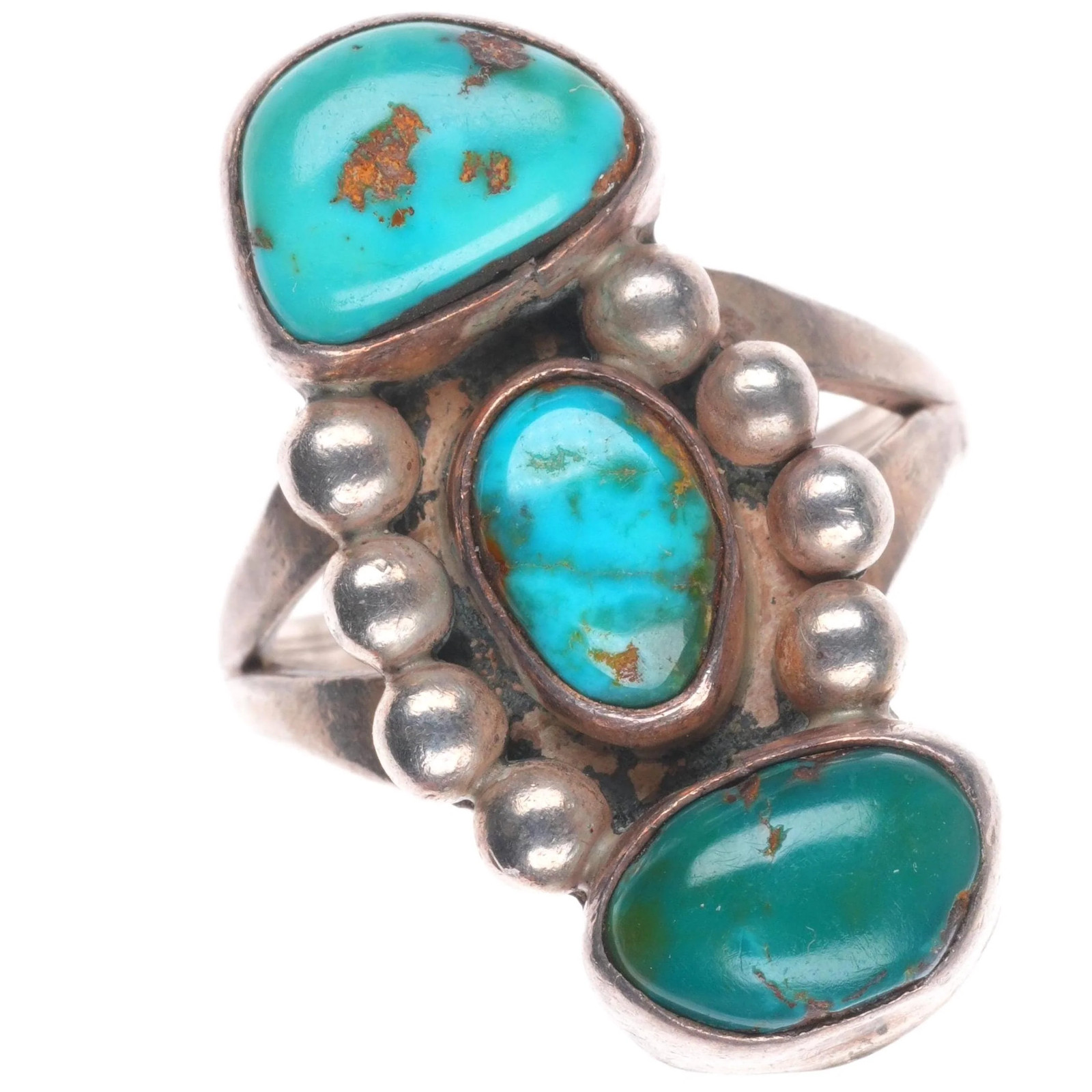 sz7 vintage Navajo sterling silver 3 stone turquoise stoplight ring sz7 vintage Navajo sterling silver 3 stone turquoise stoplight ring