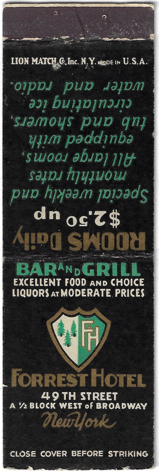 Vintage Matchbook Cover 1939 New York World\'s Fair Inside Forrest Hotel NYC