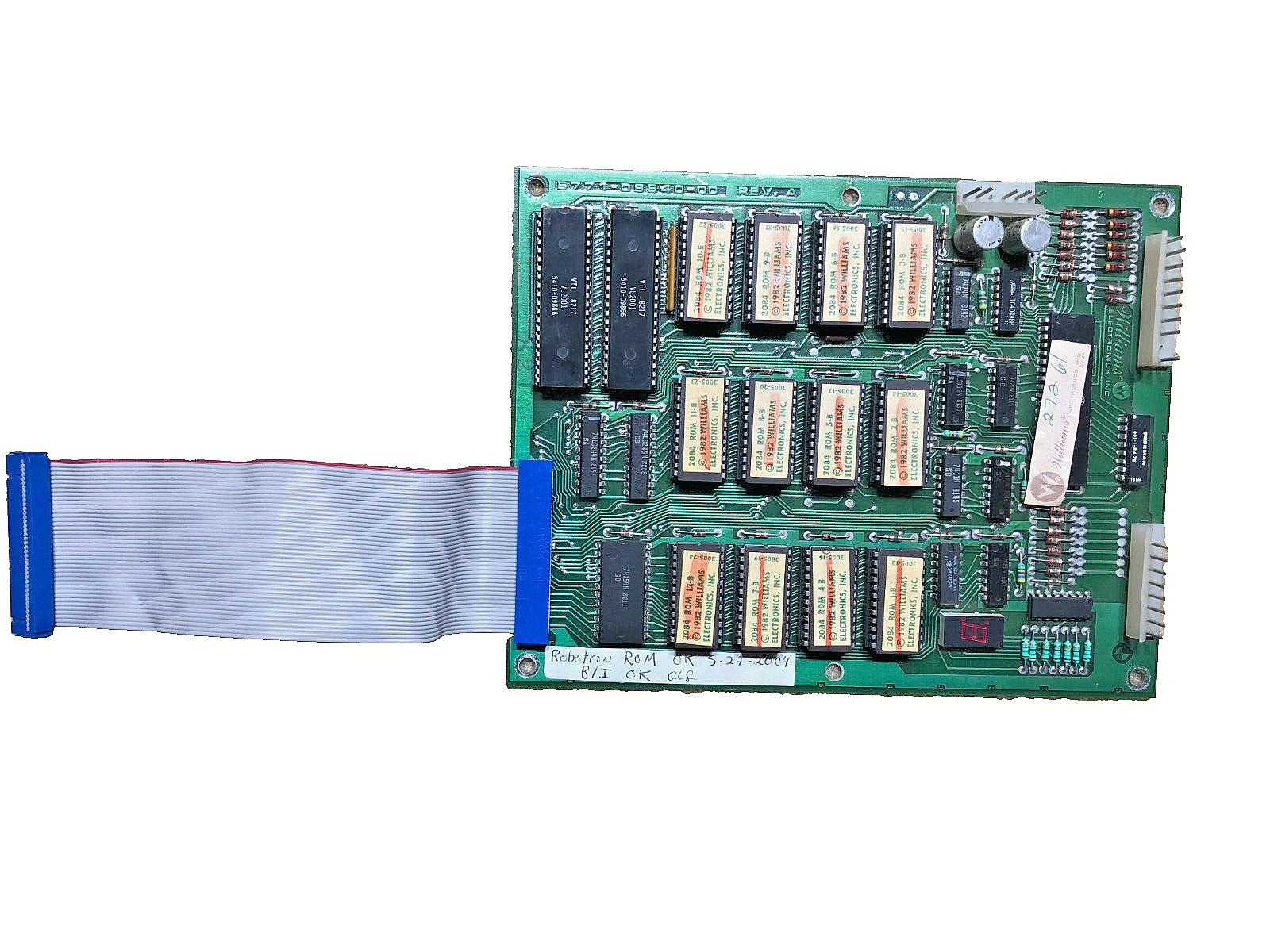 William\'s Robotron ROM board REPAIR with NEW ribbon cable & PIA chip installed William\'s Robotron ROM board REPAIR with NEW ribbon cable & PIA chip installed