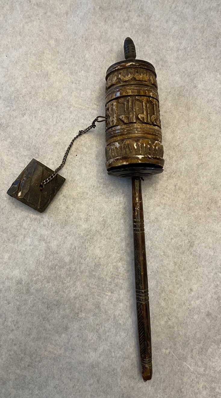 VTG. ANTIQUE TIBETAN BUDDHIST HAND-SPINNING CARVED YAK BONE PRAYER WHEEL VTG. ANTIQUE TIBETAN BUDDHIST HAND-SPINNING CARVED YAK BONE PRAYER WHEEL
