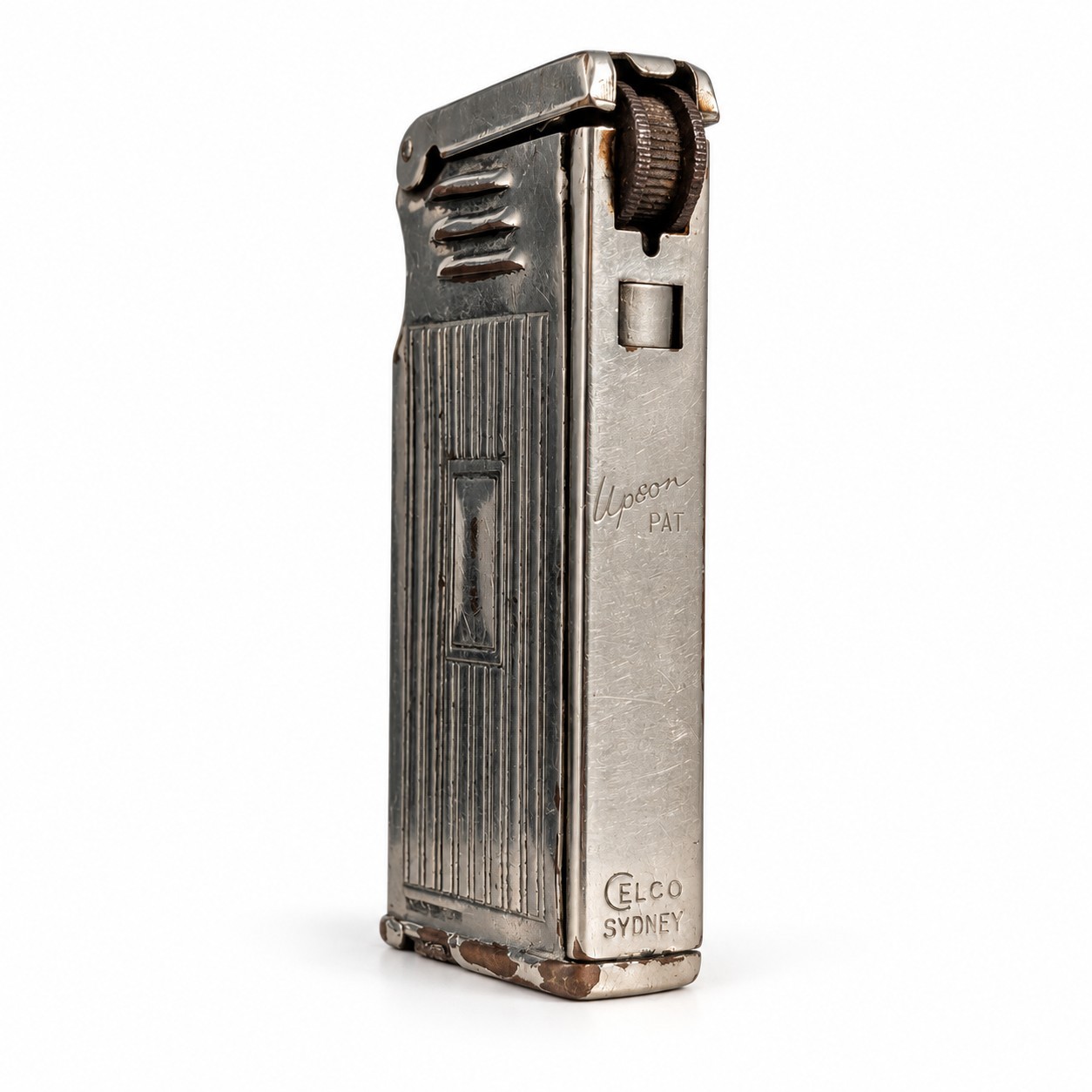 Rare Vintage Upson CELCO Sydney Fingertip Petrol Lighter Australian Made Working