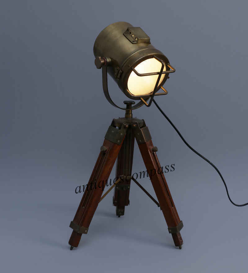 Antique Finish Searchlight Vintage Spot Light Tripod Mini Small Desk Table Lamp Antique Finish Searchlight Vintage Spot Light Tripod Mini Small Desk Table Lamp