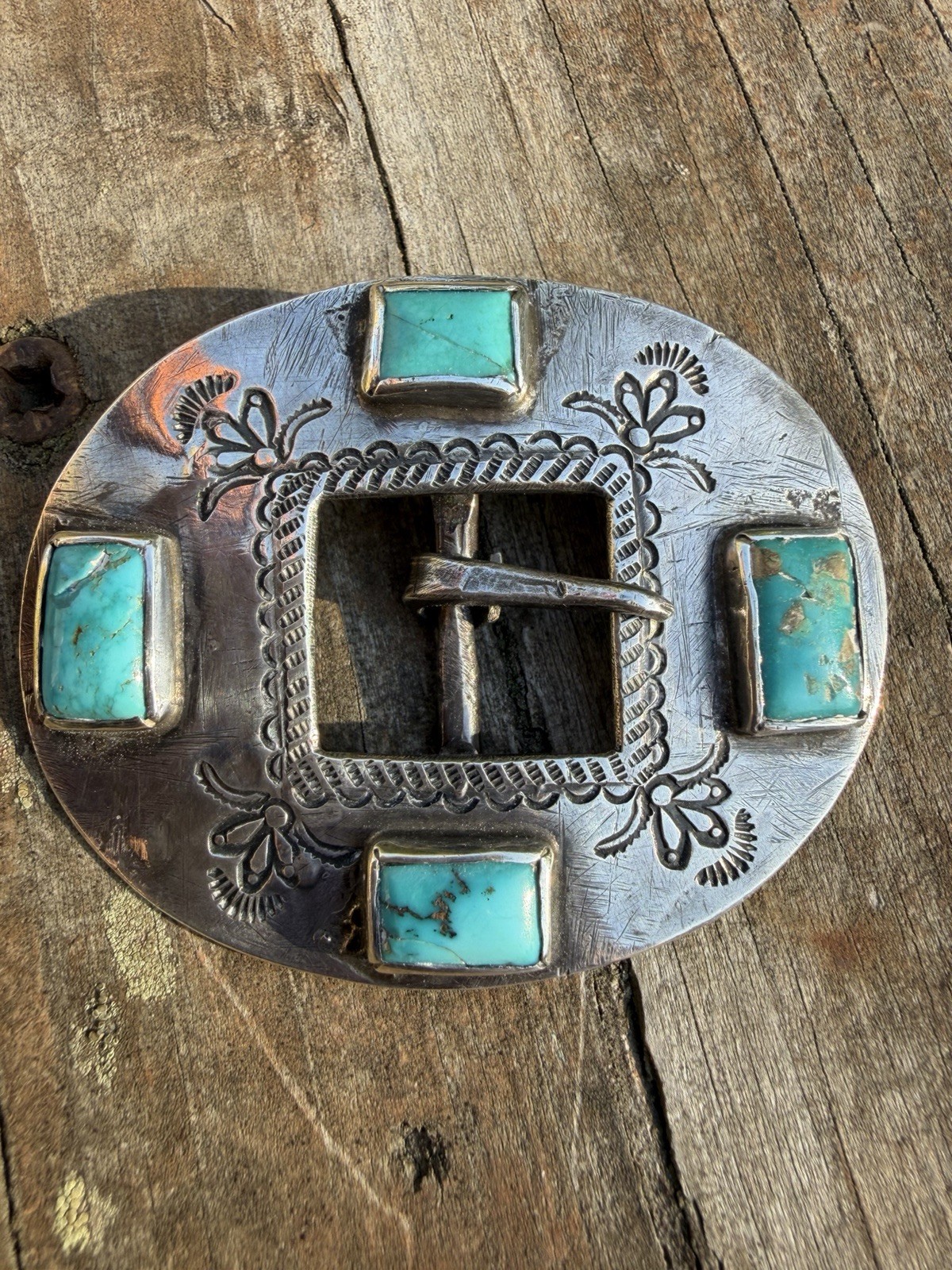 NATIVE AMERICAN NAVAJO TURQUOISE & STERLING FRED HARVEY ERA BUCKLE
