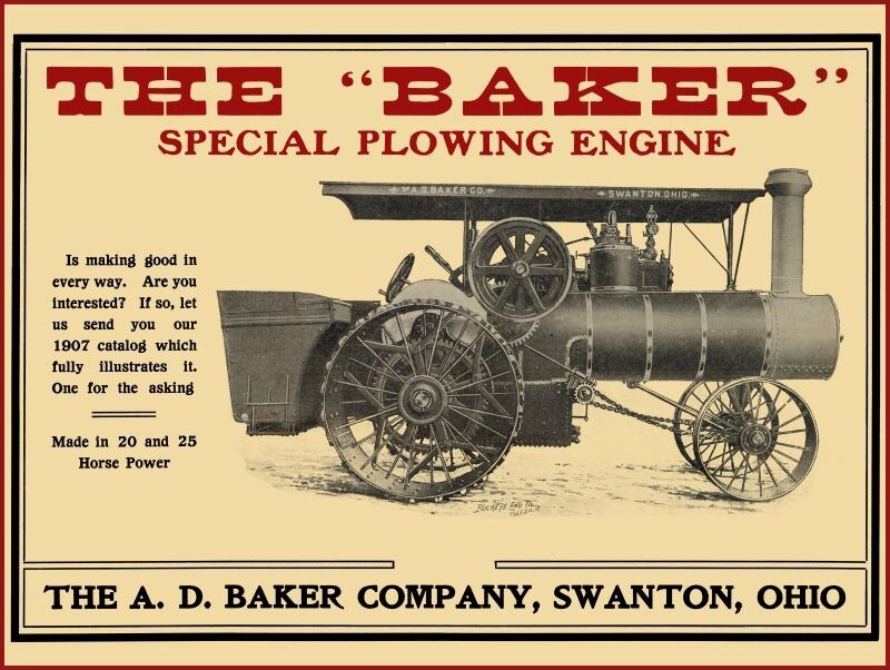 1907 A.D. Baker Special Plowing Engine NEW Sign 24x30\