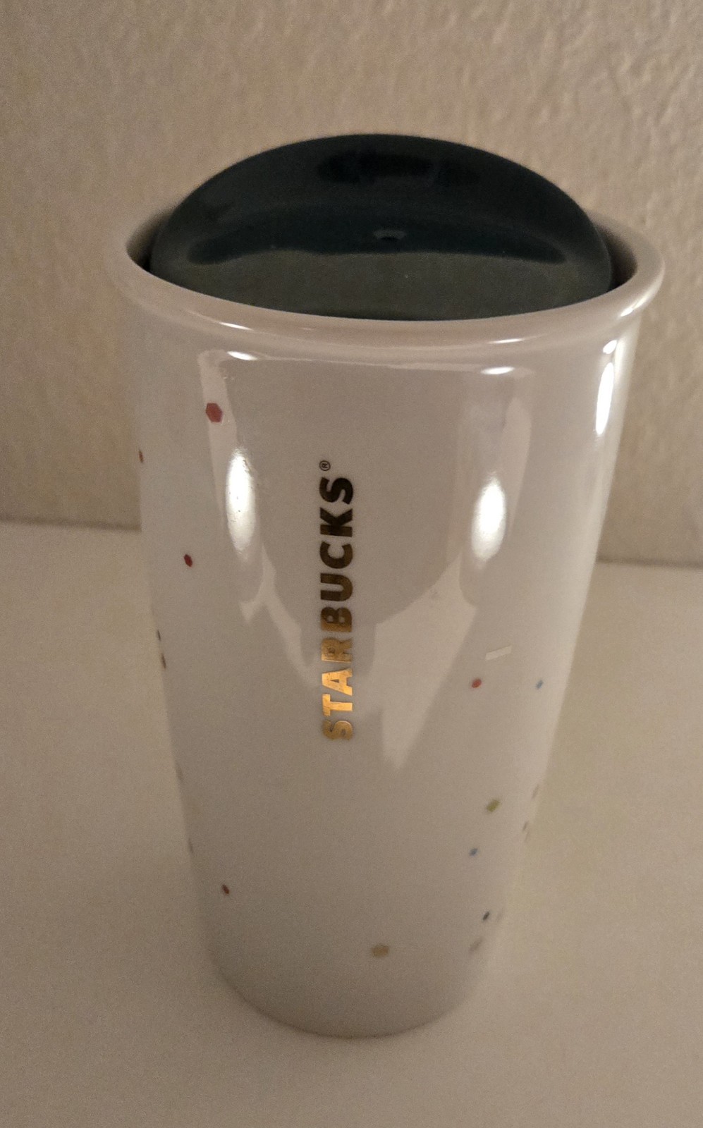 Starbucks Ceramic Tumbler 10 oz Mug Best Day Ever Confetti Coffee Travel 2015