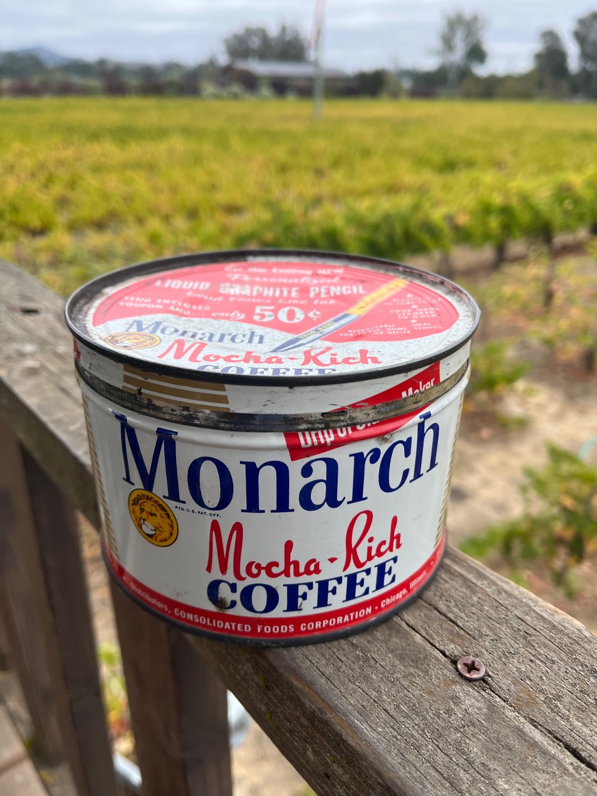 Vintage Monarch Mocha Rich Coffee Can 1 Pound Tin