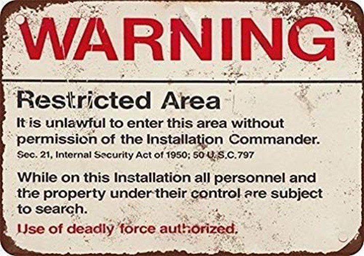 Vintage Tin Metal Sign Warning Restricted Military Area 51 Wall 8x12 