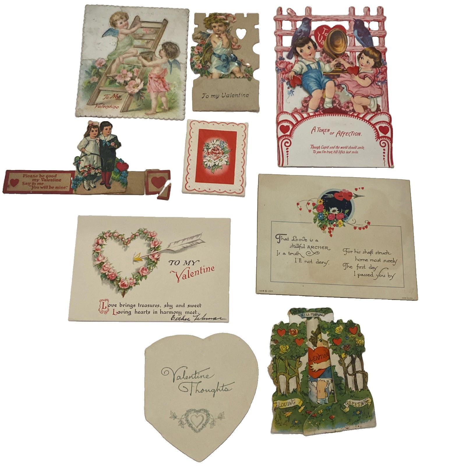 Lot Of 9 Antique 1910s-20s Valentines Day Cards Embossed Die Cut Mother Roses Lot Of 9 Antique 1910s-20s Valentines Day Cards Embossed Die Cut Mother Roses