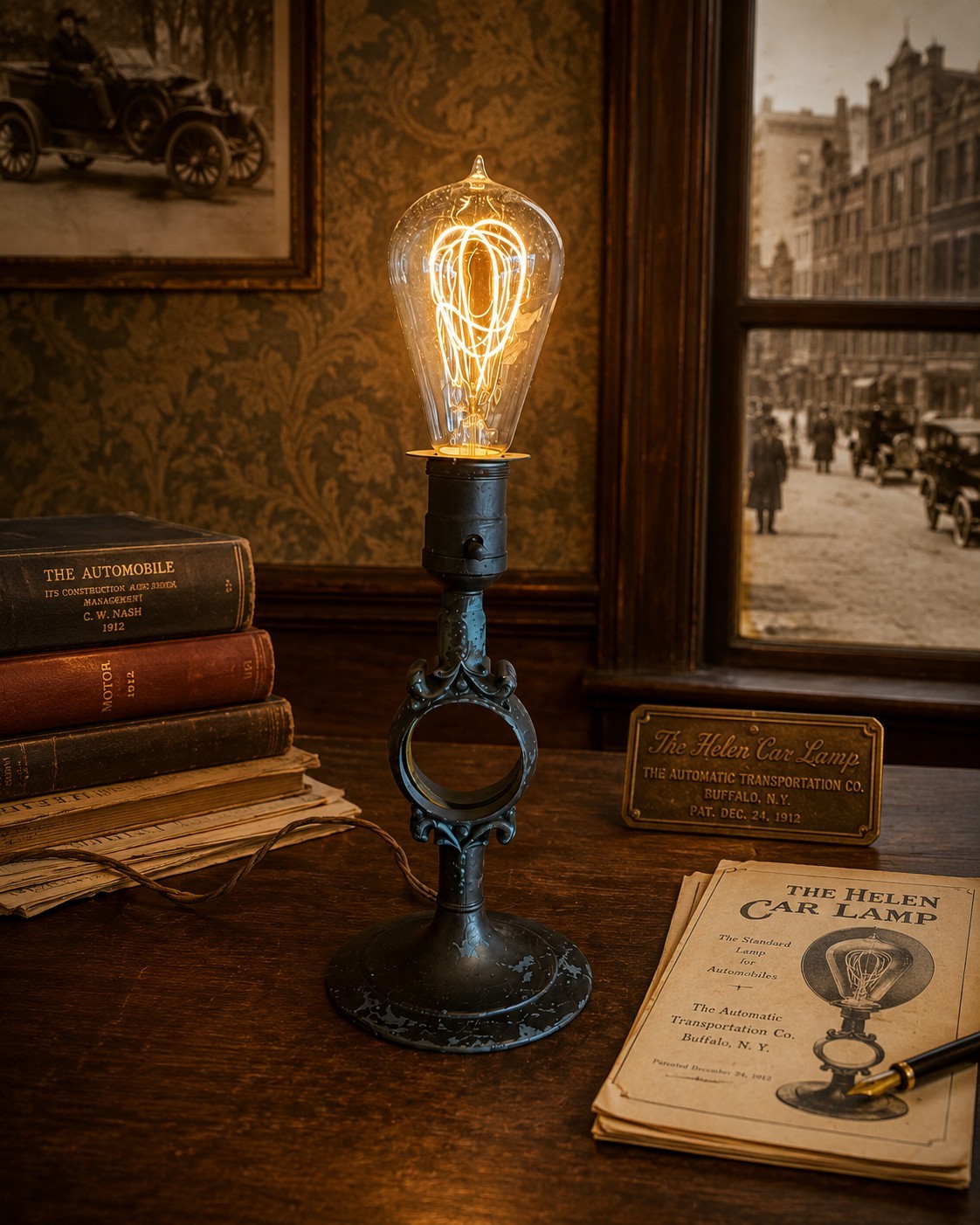 Antique Helen Car Lamp Table Lamp Buffalo NY Edison Bulb Auto Lamp RARE HTF
