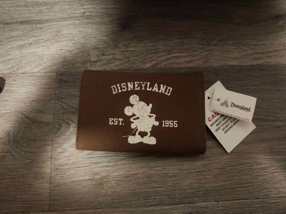 Disney Parks Disneyland Est 1955 Brown Canvas Mickey Mouse Trifold Wallet NWT