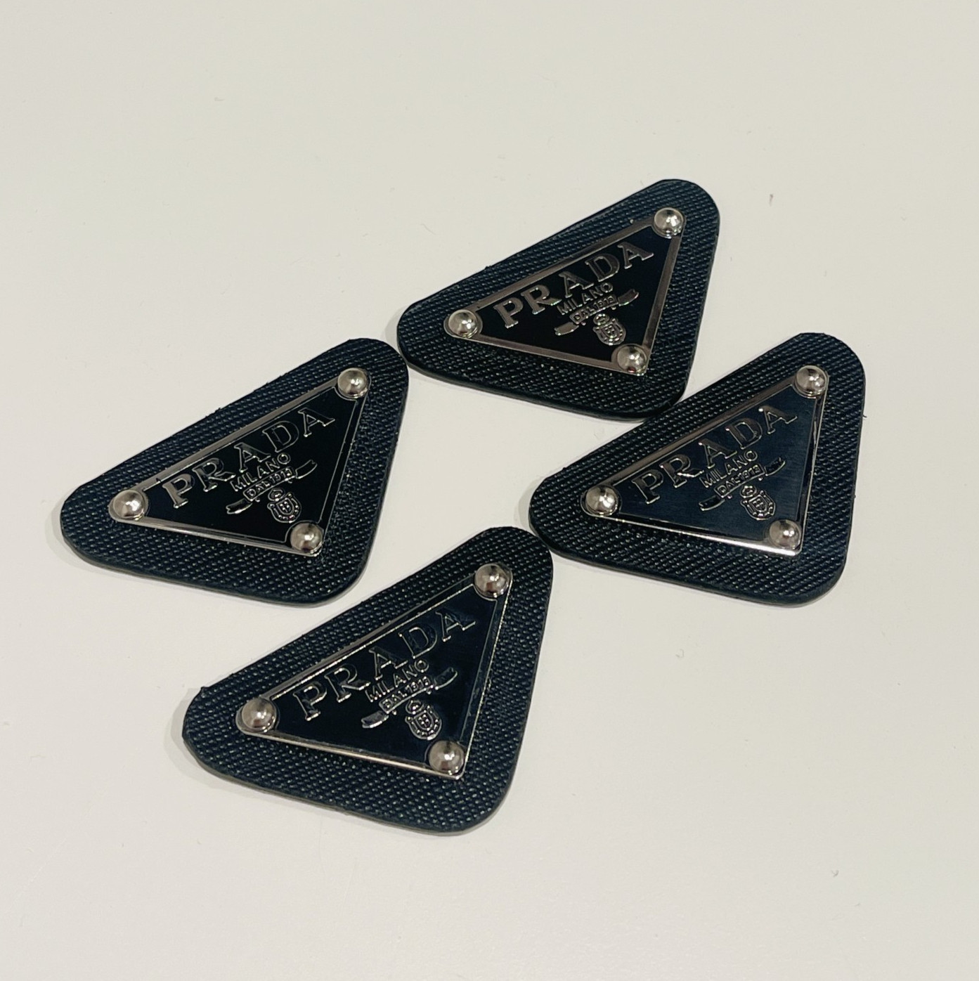 Designer Black Triangle Silver Logo Plate Leather Set of 4