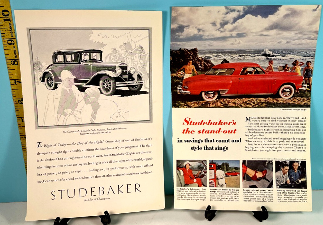 Vintage Studebaker 8 & Commander Starlight Coupe Automobile Advertisements