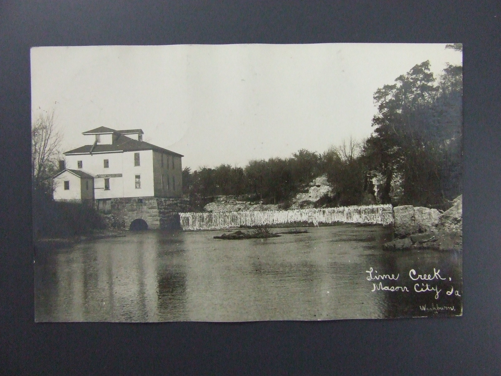 Lime Creek Mason City Iowa IA Mill Real Photo Postcard RPPC Washburn c1908