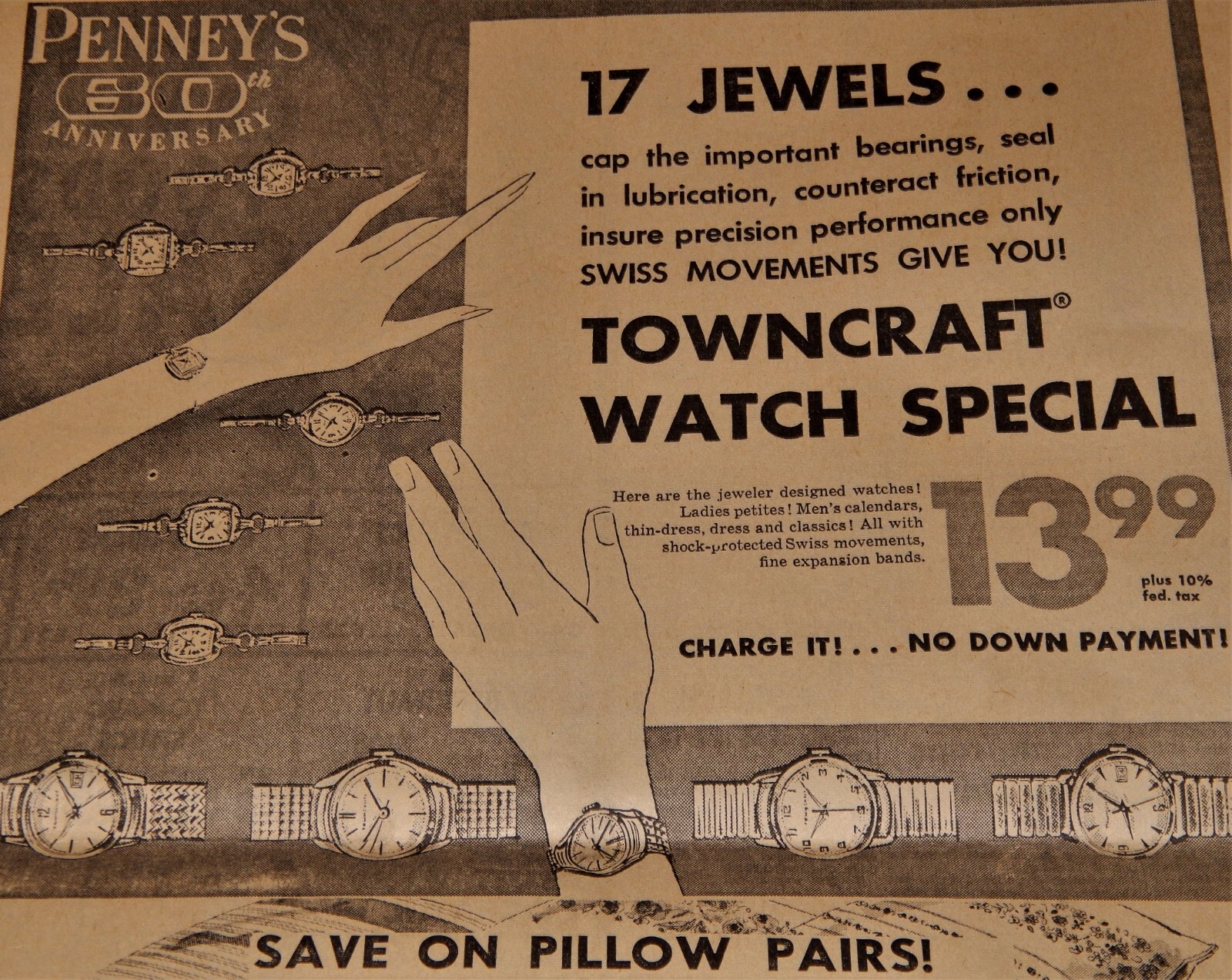 Vintage Advertisement, WA, 1962, JC PENNEY STORE, 60th Anniversary Sale, Watches Vintage Advertisement, WA, 1962, JC PENNEY STORE, 60th Anniversary Sale, Watches