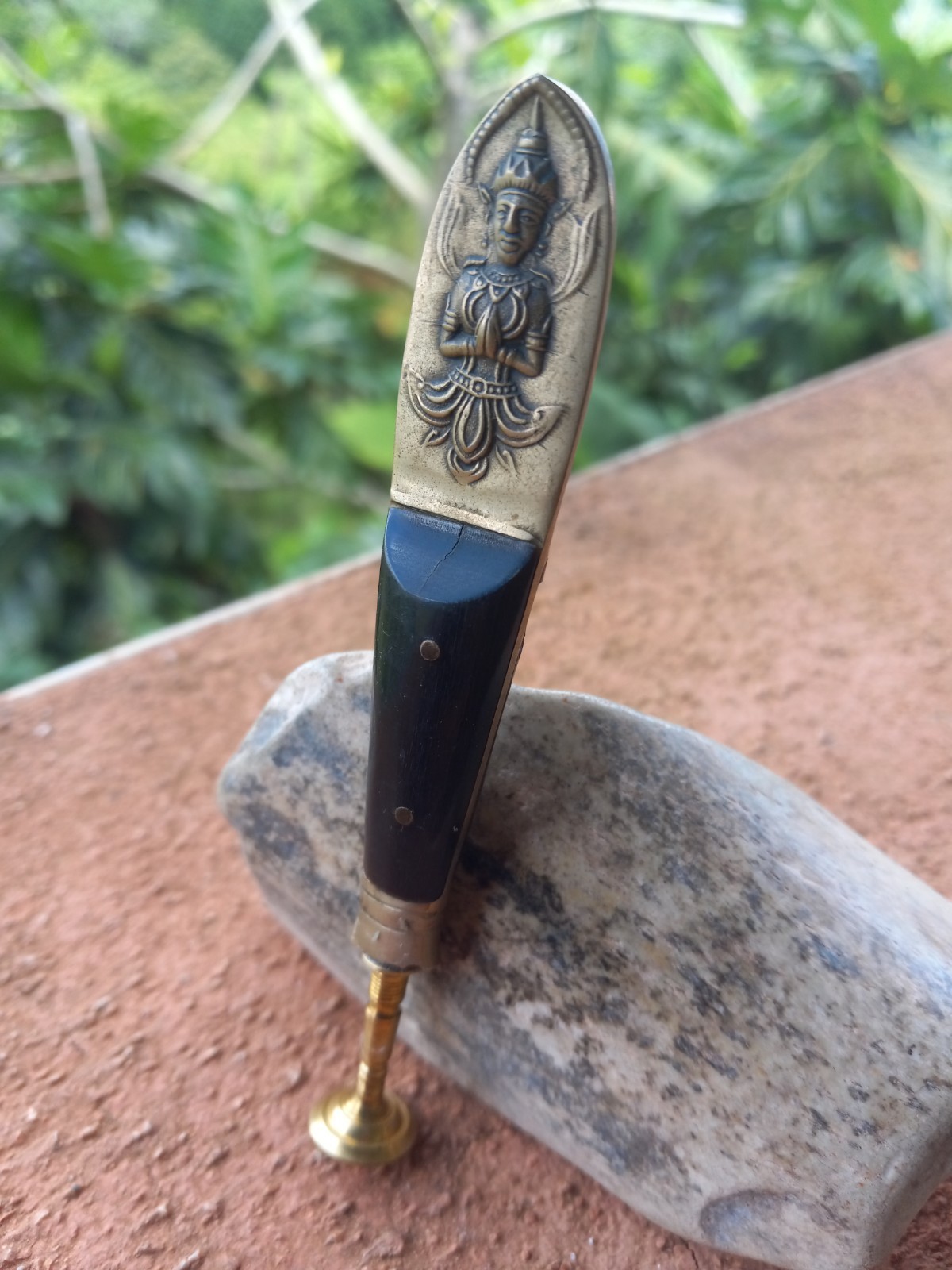 Vintage Thai Brass And Ebony Custom Tobacco Pipe Tamper Scraper Combo Med Size