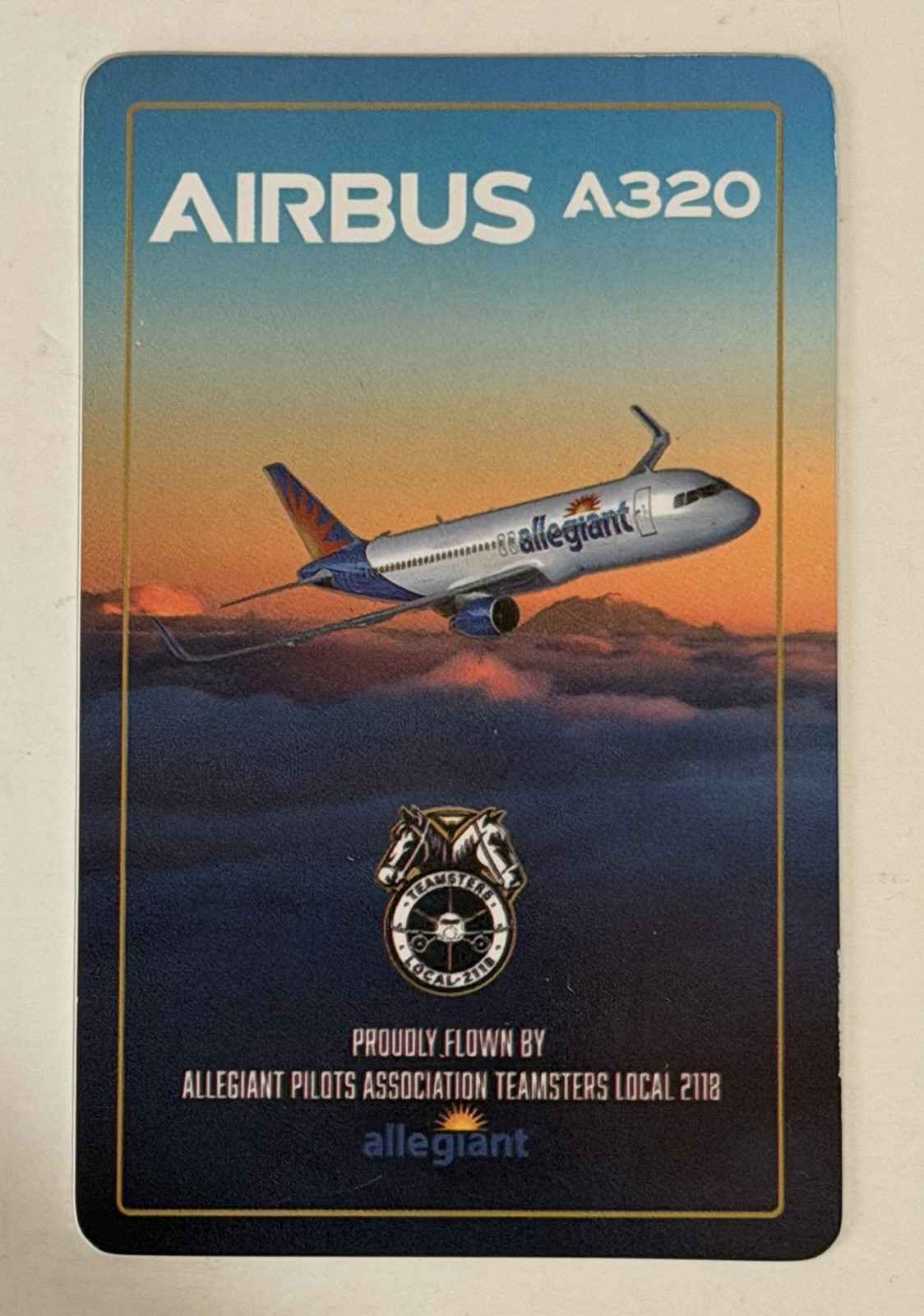 Allegiant A320 Airlines Trading Card Airbus Allegiant Pilots Union #2118