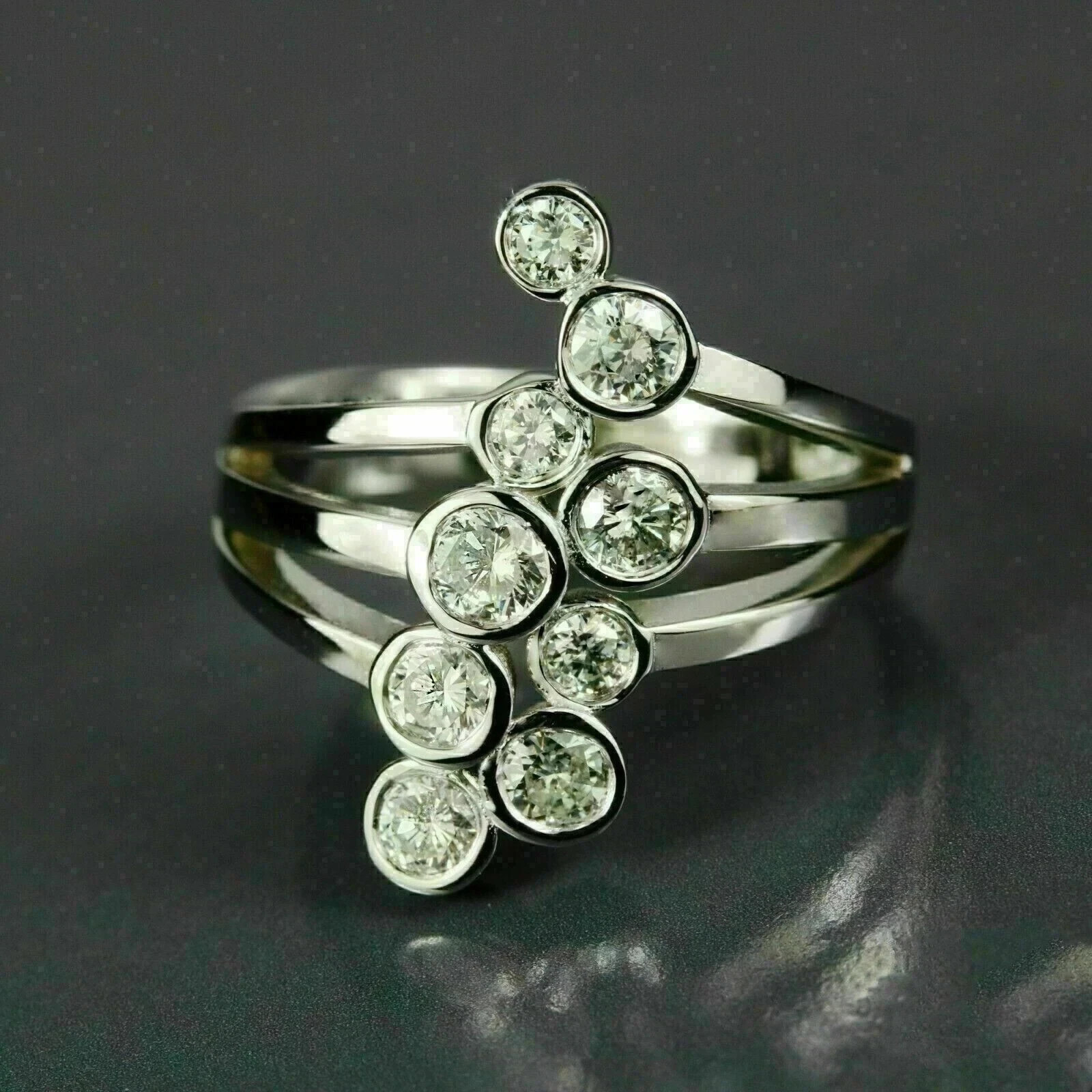Round-Cut Diamond Ring Multi Row Bezel Set Bubble Style 14k Yellow Gold Plated