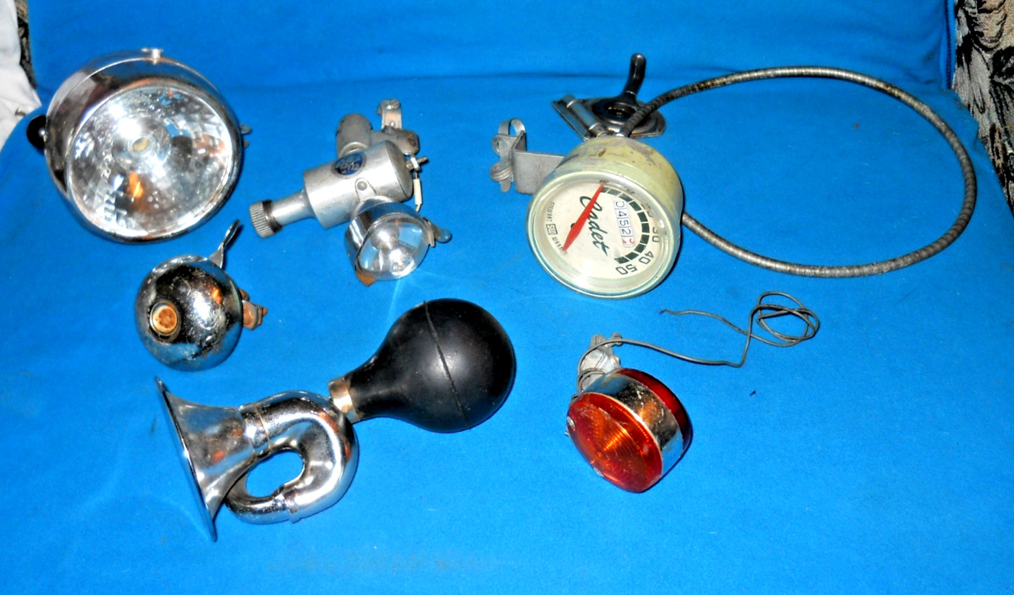Vintage 1960\'s - 1970\'s Lot of Accessory Bike Parts - Horn, Lights, Speedometer Vintage 1960\'s - 1970\'s Lot of Accessory Bike Parts - Horn, Lights, Speedometer