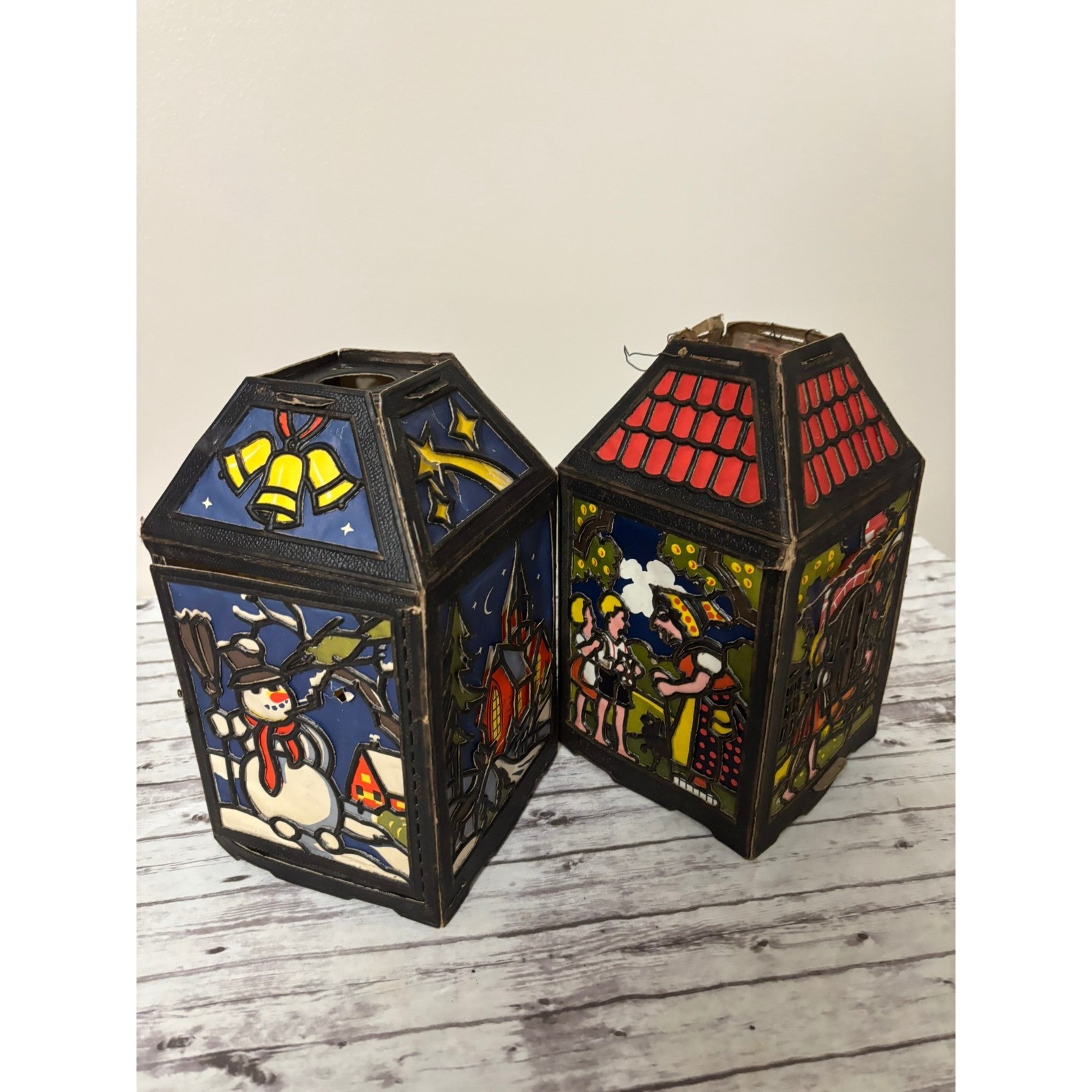 Vintage 1950s German Cardboard Christmas Lanterns Santa Snowman Hansel & Gretel Vintage 1950s German Cardboard Christmas Lanterns Santa Snowman Hansel & Gretel