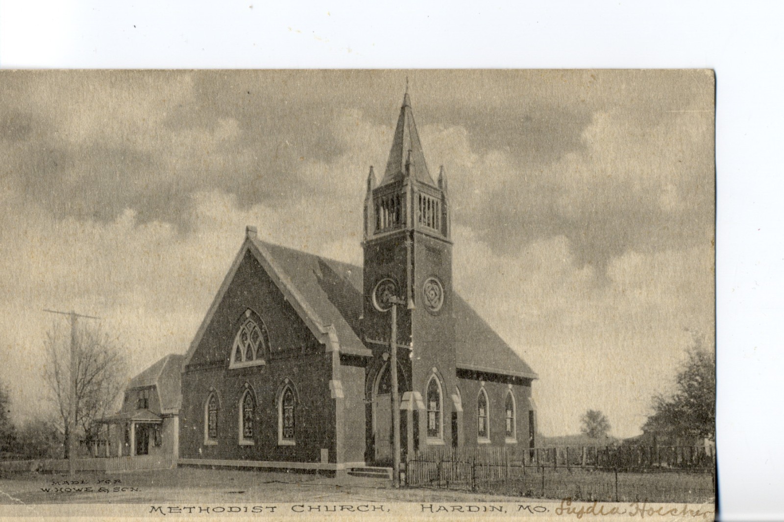 Methodist Church Hardin, Mo. Missouri Postcard. Made for Howe. Near Richmond