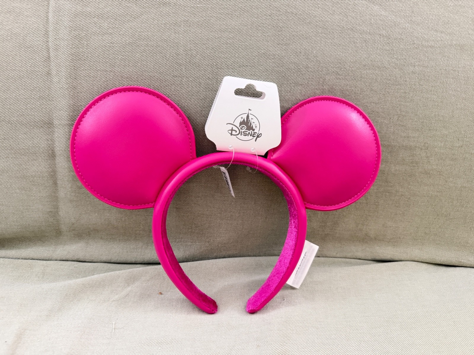 Disney Parks Bright Pink Faux Leather Mickey Mouse Ears Headband NEW